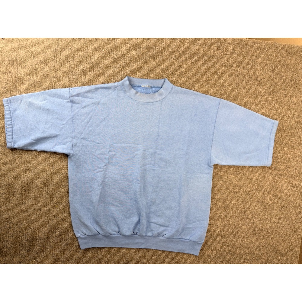 Vintage 90s Short Sleeve Sweatshirt Mens XL Blue Fleece Crewneck Pullover Boxy